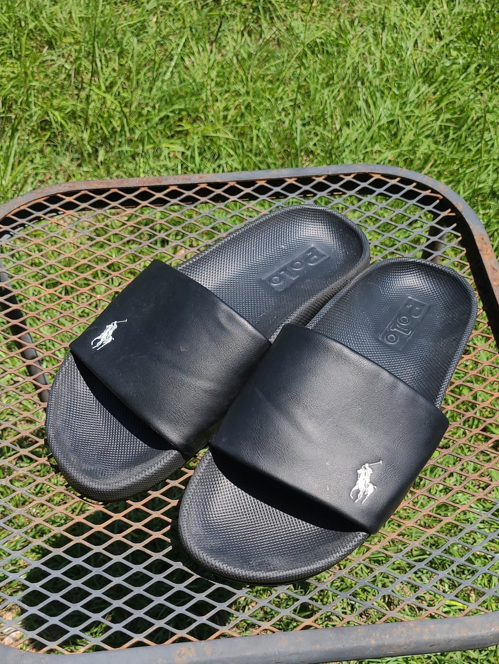 Polo by Ralph Lauren Black Slide Sandals with White Polo Logo Mens Size 8